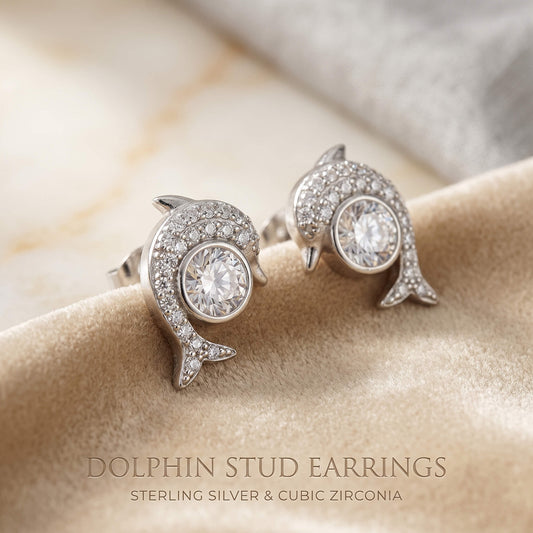 Dauphin Dolphin Pave Stud Earrings | 925 Silver