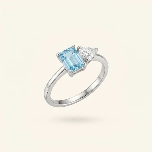 Marina Toi et Moi Blue CZ & Trillion Ring | 925 Silver Two-Stone Ring