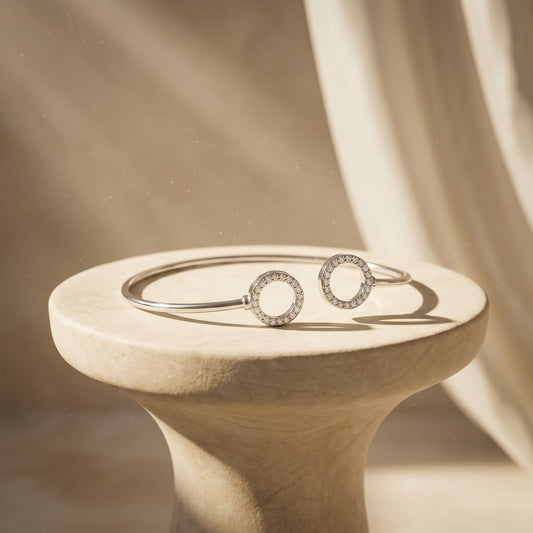 Open Circle CZ Cuff Bangle | 925 Silver