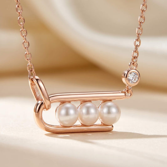 Trio Pearl Bloom Pendant Necklace | Rose Gold 925 Silver