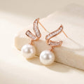 Spiraline Baguette Pearl Drop Earrings | Rose Gold 925 Silver