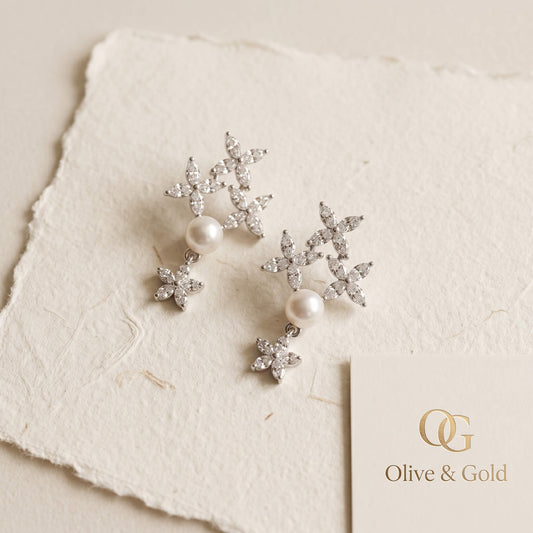 Laurel Marquise Bloom Pearl Drop Earrings | 925 Silver