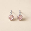 Rose Pink Solitaire Pave Bar Drop Earrings | 925 Silver