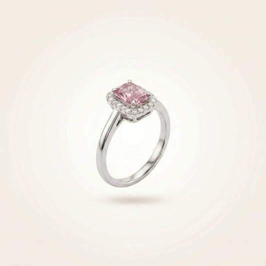 Rose Pink CZ Halo Solitaire Ring | 925 Silver