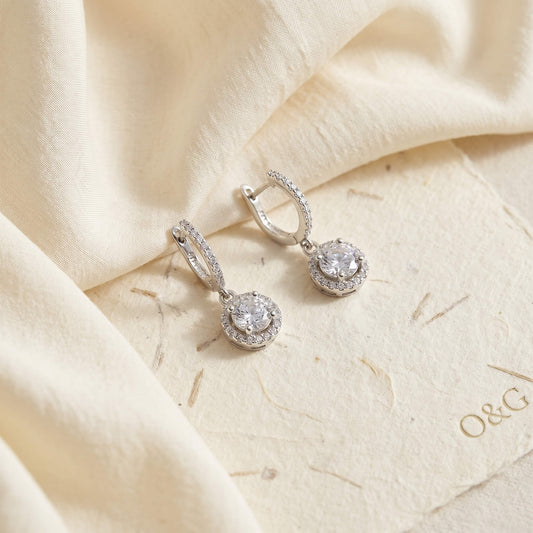 Aurora Halo Round Drop Earrings | 925 Silver