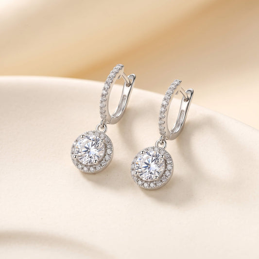Aurora Halo Round Drop Earrings | 925 Silver