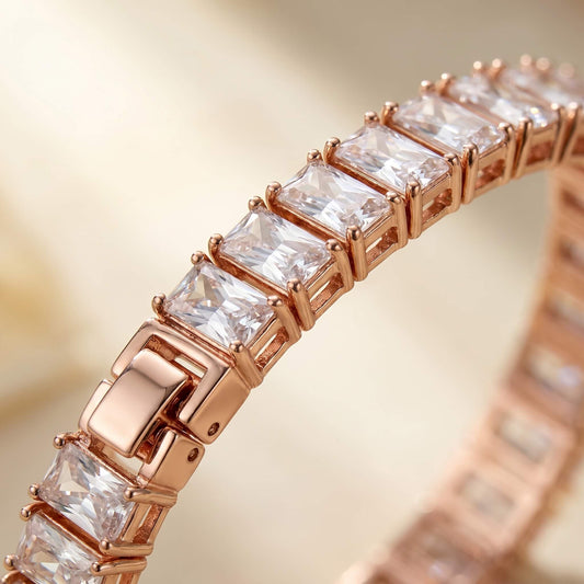 Baguette CZ Rose Gold Tennis Bracelet | 925 Silver