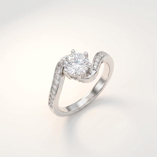 Solace Bypass Solitaire Ring | 925 Silver Pavé Swirl Band