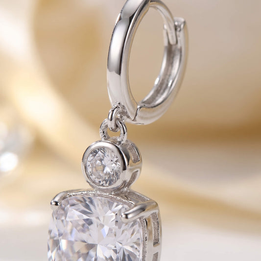 Maxima Cushion Halo Drop Earrings | 925 Silver