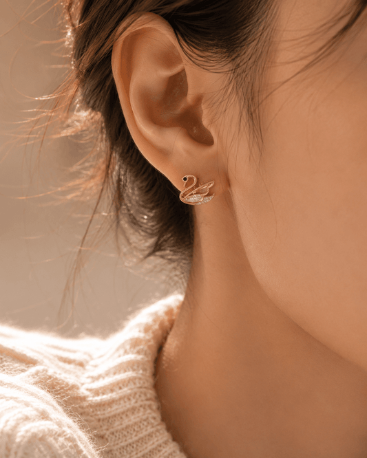 Cygne Swan Pave Stud Earrings | Rose Gold 925 Silver